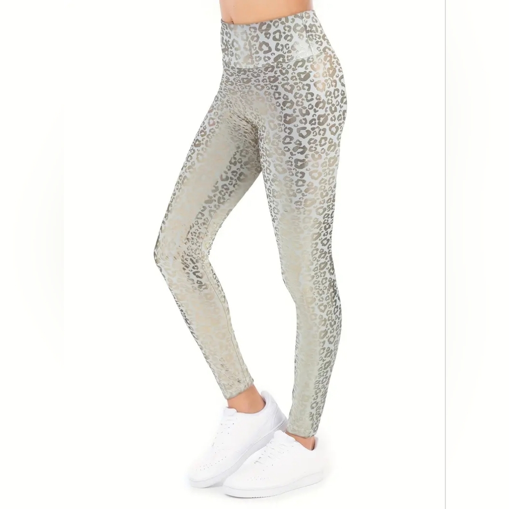NWOT 1X silver & white leopard print leggings